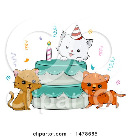 Clipart of a Birthday Cake with Cats - Royalty Free Vector Illustration by BNP Design Studio