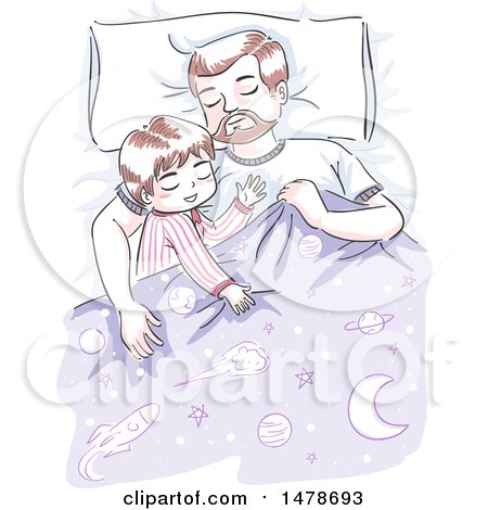 Clipart of a Sketched Dad and Son Sleeping - Royalty Free Vector Illustration by BNP Design Studio