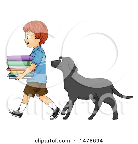 Clipart of a Dog Following a Boy Who Is Carrying a Stack of Books - Royalty Free Vector Illustration by BNP Design Studio