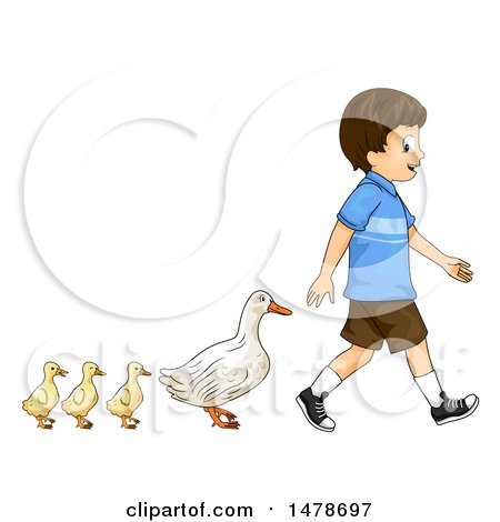 Clipart of a Group of Ducks Following a Boy - Royalty Free Vector Illustration by BNP Design Studio