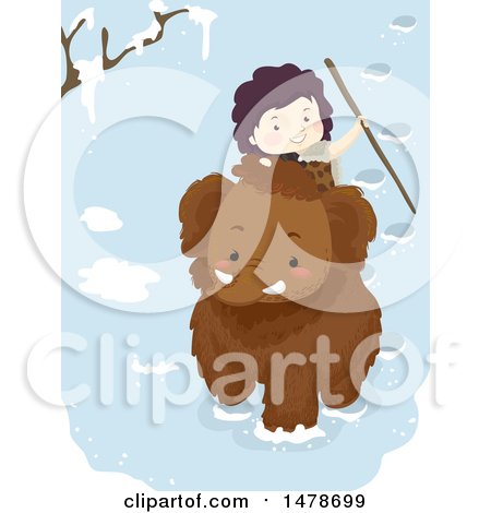 Clipart of a Boy Riding a Woolly Mammoth - Royalty Free Vector Illustration by BNP Design Studio