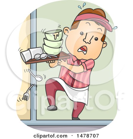 Clipart of a Male Server Dropping Items from a Tray - Royalty Free Vector Illustration by BNP Design Studio