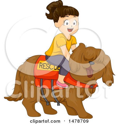 Clipart of a Girl Riding a Rescue Dog - Royalty Free Vector Illustration by BNP Design Studio