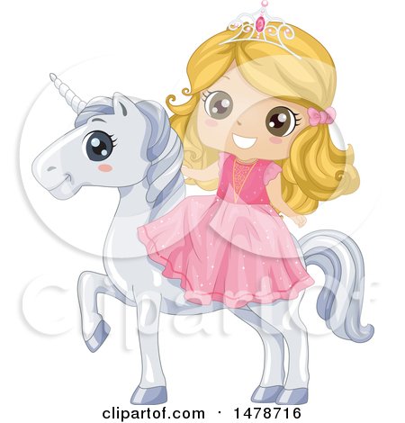 Clipart of a Girl Princess Riding a White Unicorn - Royalty Free Vector Illustration by BNP Design Studio