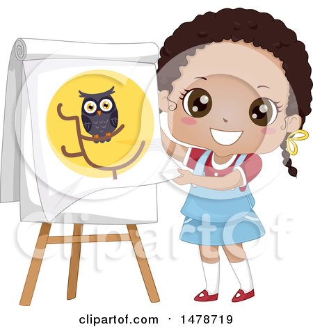 Clipart of a School Girl Telling a Story About Owls - Royalty Free Vector Illustration by BNP Design Studio