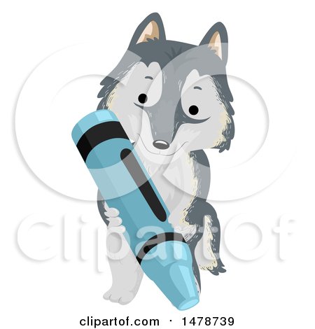 Clipart of a Cute Arctic Wolf Dog Holding a Crayon - Royalty Free Vector Illustration by BNP Design Studio