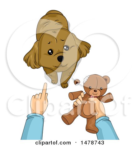 Clipart of a Dog Being Reprimanded by His Owner After Tearing up a Teddy Bear - Royalty Free Vector Illustration by BNP Design Studio