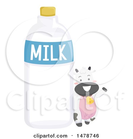 Clipart of a Cute Dairy Cow by a Bottle of Milk - Royalty Free Vector Illustration by BNP Design Studio