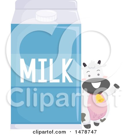Clipart of a Cute Dairy Cow by a Giant Carton of Milk - Royalty Free Vector Illustration by BNP Design Studio