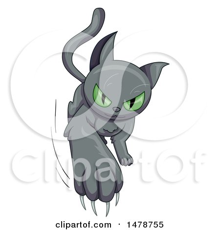 Clipart of a Green Eyed Black Cat Slashing out - Royalty Free Vector Illustration by BNP Design Studio