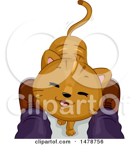 Clipart of a Cat Looking up Between a Persons Feet - Royalty Free Vector Illustration by BNP Design Studio