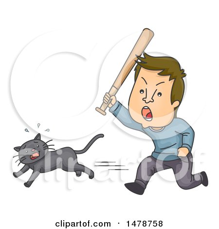 Clipart of a Cruel Man Chasing a Cat with a Bat - Royalty Free Vector Illustration by BNP Design Studio