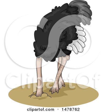 Clipart of an Ostrich with His Head in the Ground - Royalty Free Vector Illustration by BNP Design Studio