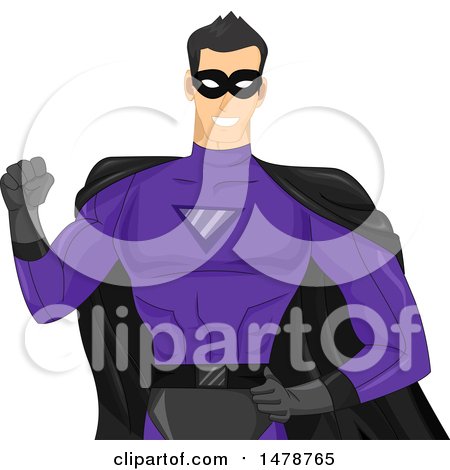 Clipart of a Male Super Hero in a Black and Purple Costume - Royalty Free Vector Illustration by BNP Design Studio