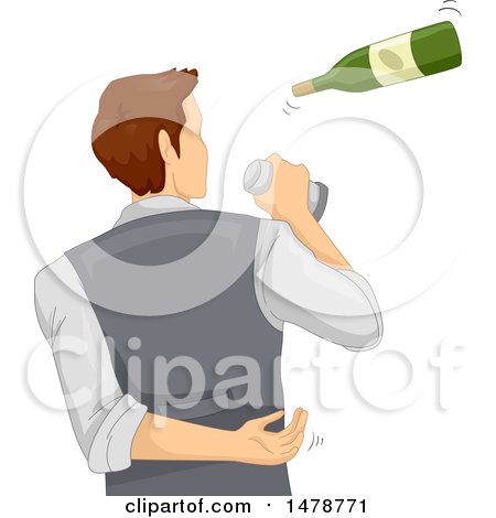Clipart of a Bartender Flipping a Bottle - Royalty Free Vector Illustration by BNP Design Studio