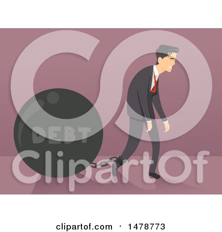 Clipart of a Business Man Dragging a Debt Ball - Royalty Free Vector Illustration by BNP Design Studio