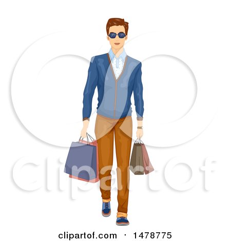 Clipart of a Stylish Man in Preppy Clothing, Carrying Shopping Bags - Royalty Free Vector Illustration by BNP Design Studio