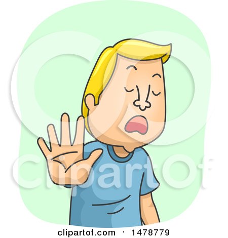 Clipart of a Man Holding out His Hand and Refusing Conversation - Royalty Free Vector Illustration by BNP Design Studio