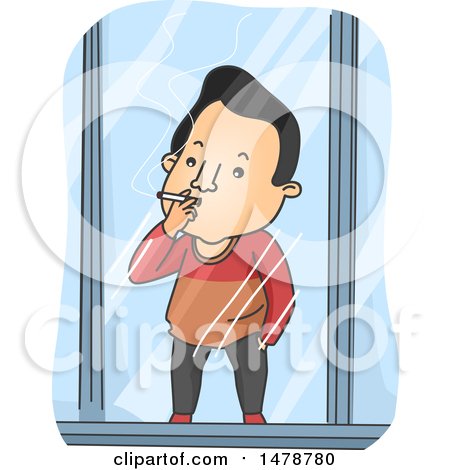 Clipart of a Man Smoking a Cigarette in a Cubicle - Royalty Free Vector Illustration by BNP Design Studio