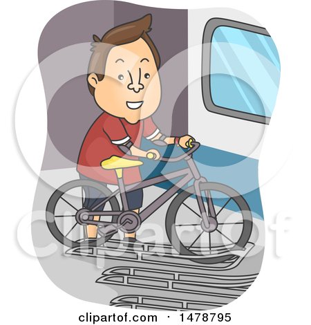 Clipart of a Man Securing a Bike in a Rack - Royalty Free Vector Illustration by BNP Design Studio