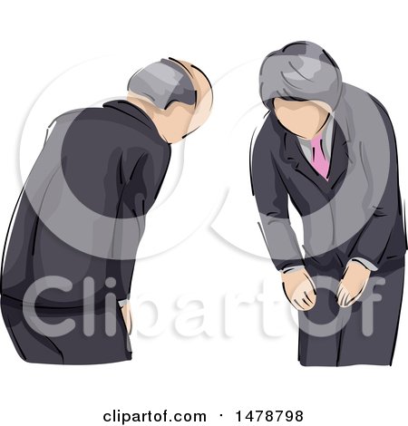 Clipart of Bowing Japanese Business Men - Royalty Free Vector Illustration by BNP Design Studio