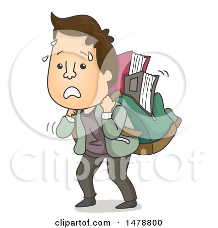 Clipart of a College Student Carrying a Heavy Backpack Full of Books - Royalty Free Vector Illustration by BNP Design Studio
