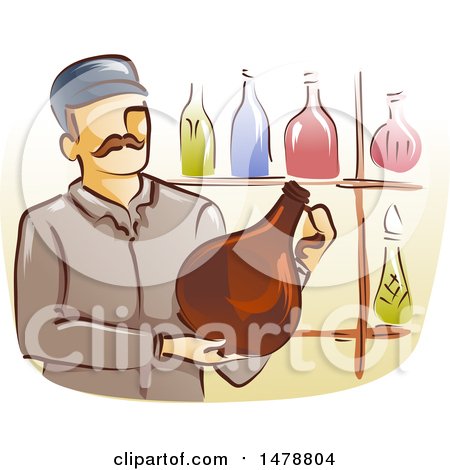 Clipart of a Man with a Glass Bottle Collection - Royalty Free Vector Illustration by BNP Design Studio