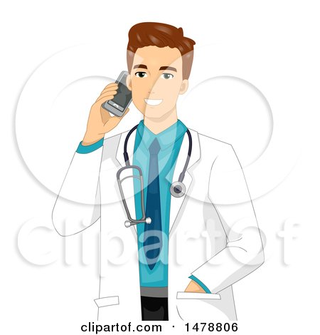 Clipart of a Male Doctor Talking on a Cell Phone - Royalty Free Vector Illustration by BNP Design Studio