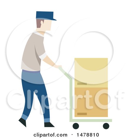 Clipart of a Warehouse Worker Pushing a Cart of Boxes - Royalty Free Vector Illustration by BNP Design Studio