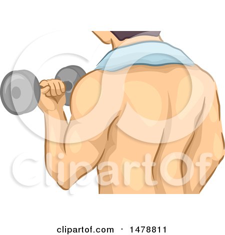 Clipart of a Rear View of a Man Working out with a Dumbbell - Royalty Free Vector Illustration by BNP Design Studio