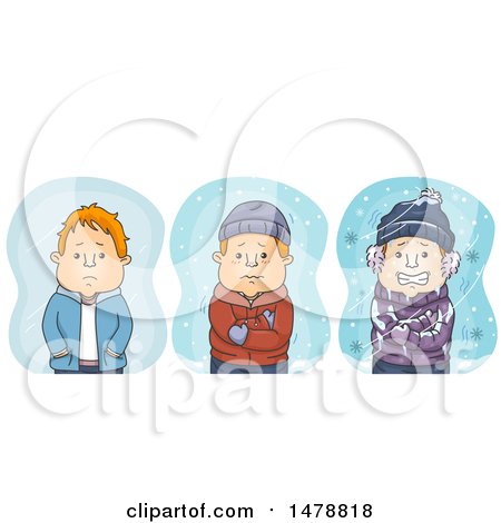 Clipart of a Man Shown Cold, Very Cold and Freezing in the Winter - Royalty Free Vector Illustration by BNP Design Studio