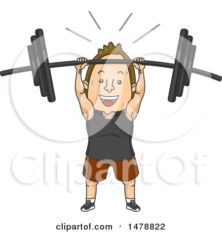 Clipart of a Man Lifting a Heavy Barbell over His Head - Royalty Free Vector Illustration by BNP Design Studio