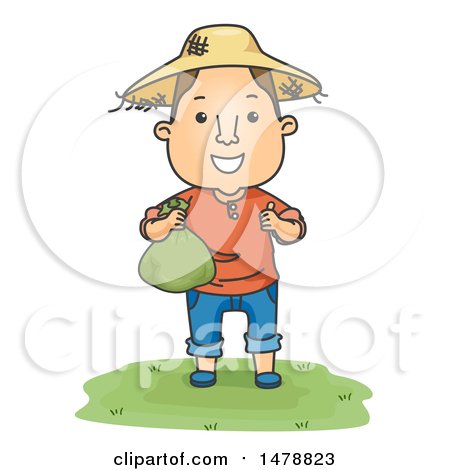 Clipart of a Male Farmer Holding a Money Bag - Royalty Free Vector Illustration by BNP Design Studio