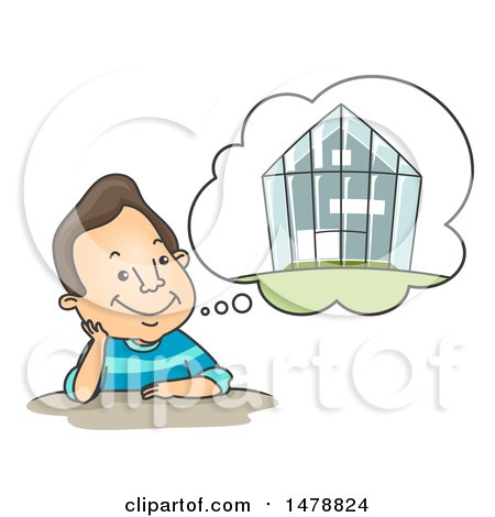 Clipart of a Man Daydreaming of a Green House - Royalty Free Vector Illustration by BNP Design Studio