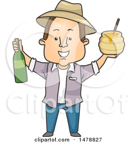 Clipart of a Happy Farmer Holding Wine and Honey - Royalty Free Vector Illustration by BNP Design Studio