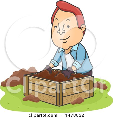 Clipart of a Male Farmer Mixing Compost - Royalty Free Vector Illustration by BNP Design Studio