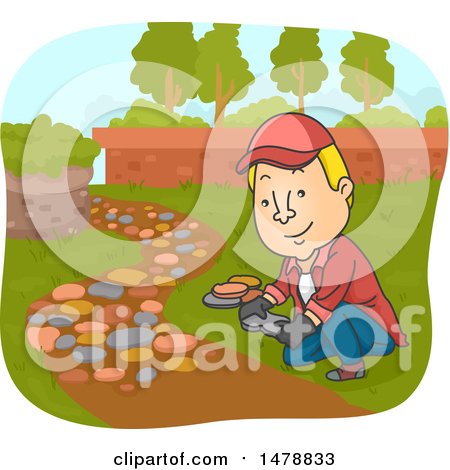 Clipart of a Man Building a Walkway of Stones - Royalty Free Vector Illustration by BNP Design Studio