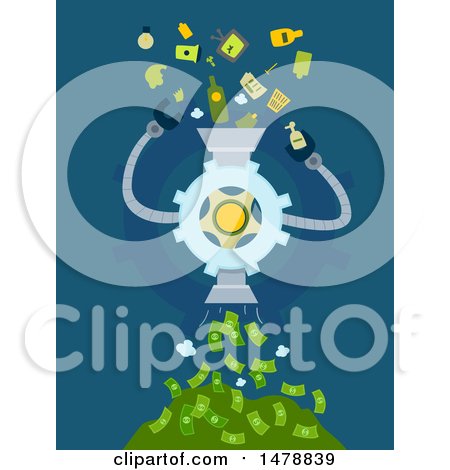 Clipart of a Machine Recycling Garbage and Turning It into Money - Royalty Free Vector Illustration by BNP Design Studio