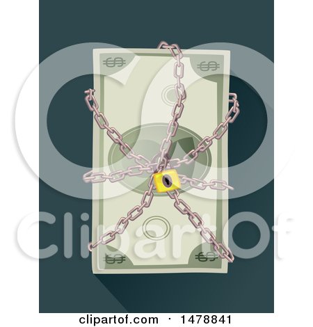 Clipart of a Locked Chain Around Cash Money - Royalty Free Vector Illustration by BNP Design Studio