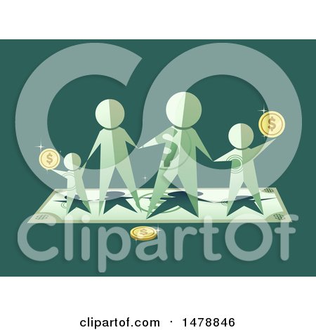 Clipart of a Paper People Family with Coins - Royalty Free Vector Illustration by BNP Design Studio