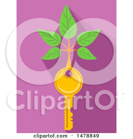 Clipart of a Key with a Tree Growing from the Top - Royalty Free Vector Illustration by BNP Design Studio