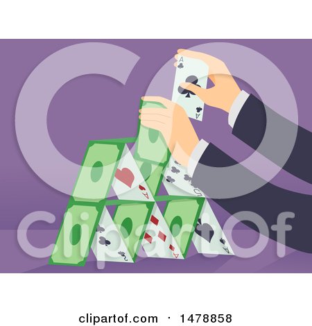 Clipart of a Business Man's Arms Building a Tower of Playing Cards - Royalty Free Vector Illustration by BNP Design Studio