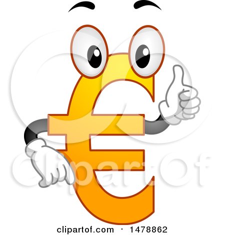 Clipart of a Yellow Euro Currency Symbol Giving a Thumb up - Royalty Free Vector Illustration by BNP Design Studio