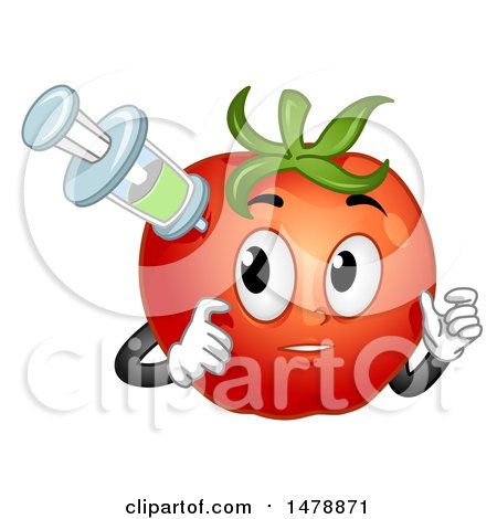 Clipart of a Tomato Mascot Being Injected - Royalty Free Vector Illustration by BNP Design Studio