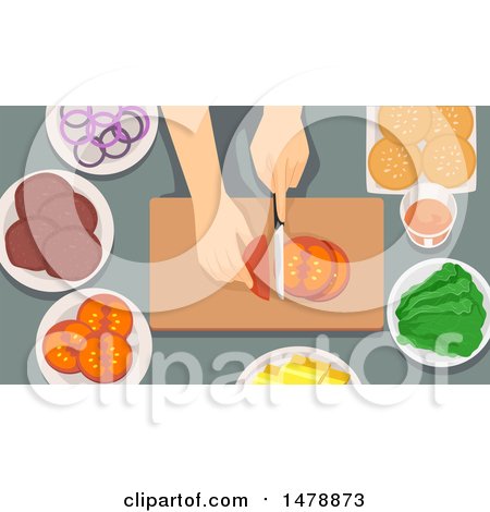 Clipart of a Pair of Hands Preparing Ingredients for Burgers - Royalty Free Vector Illustration by BNP Design Studio