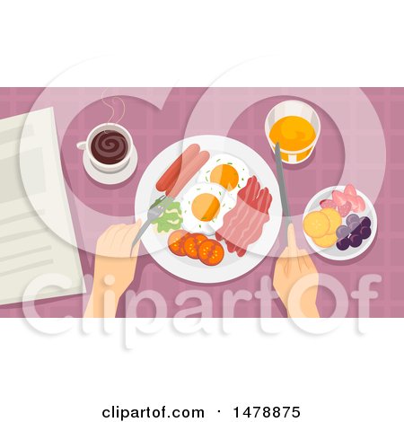 Clipart of a Pair of Hands Eating Breakfast - Royalty Free Vector Illustration by BNP Design Studio