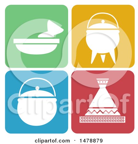 Clipart of White Cooking Icons on Colorful Rounded Squares - Royalty Free Vector Illustration by BNP Design Studio