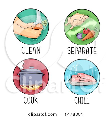Clipart of Sketched Food Handling and Cooking Icons with Text - Royalty Free Vector Illustration by BNP Design Studio