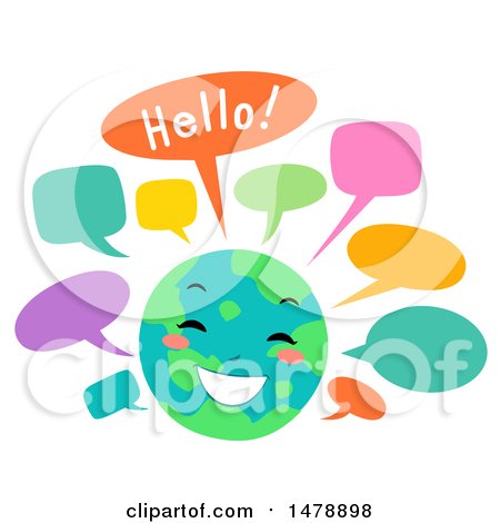 Clipart of a Happy Earth Mascot Talking, with Speech Balloons - Royalty Free Vector Illustration by BNP Design Studio