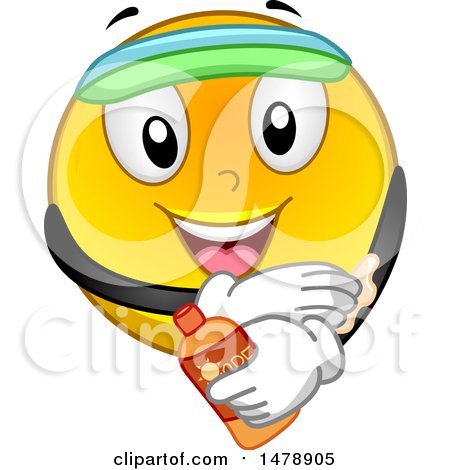 Clipart of a Yellow Smiley Face Emoji Applying Sunblock - Royalty Free Vector Illustration by BNP Design Studio